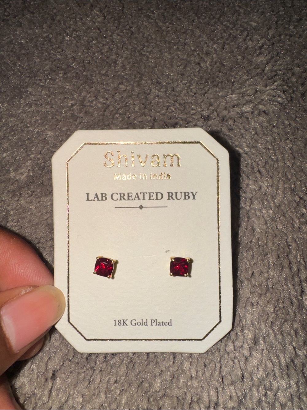 Shivam Lab Created Ruby 18K Gold Plated Stud Earrings Made In India